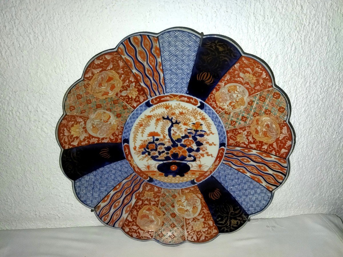 IMARI Très Grand Plat Polylobé De Collection Ornement Mural Céramique Japonaise 45cms