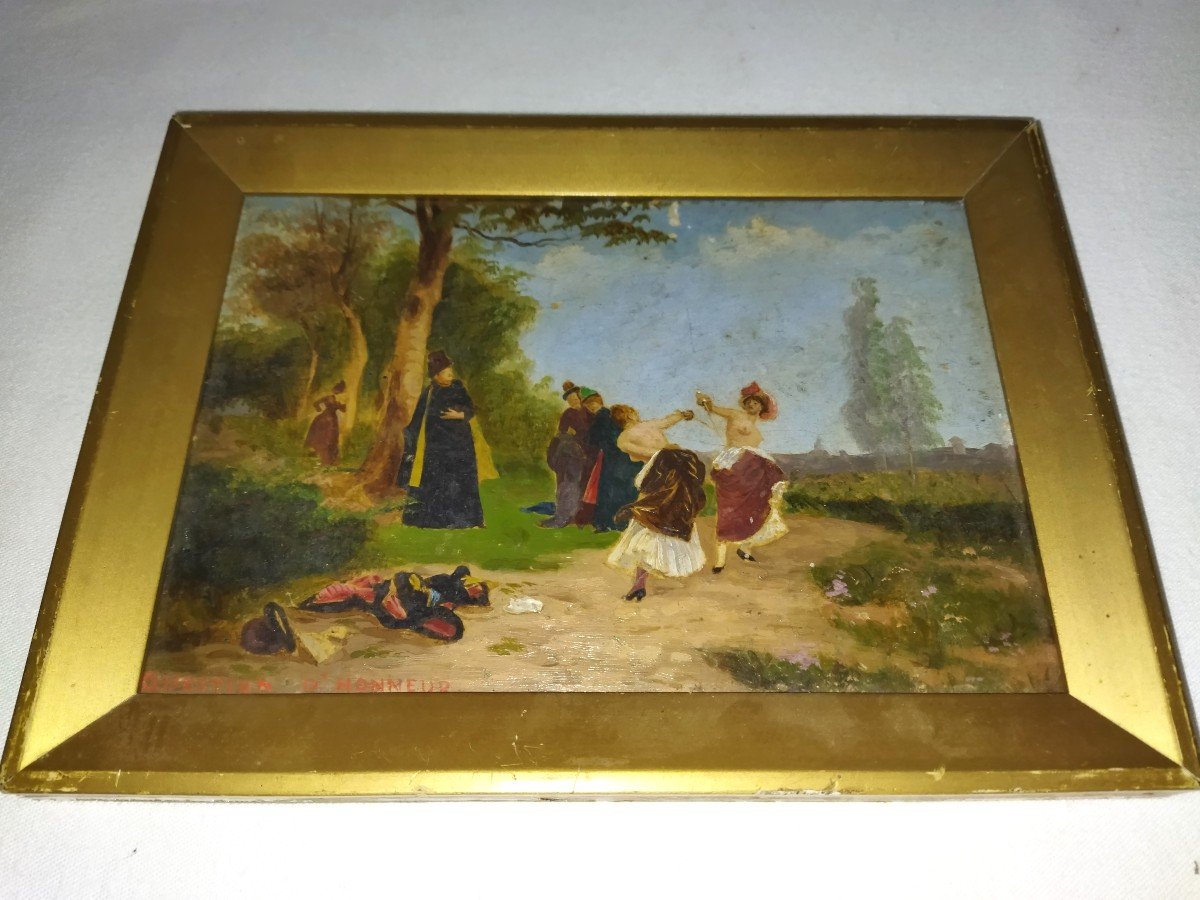 Bayard Emile-antoine Pair Of Paintings On Wooden Panels Dueling Fencers-photo-2