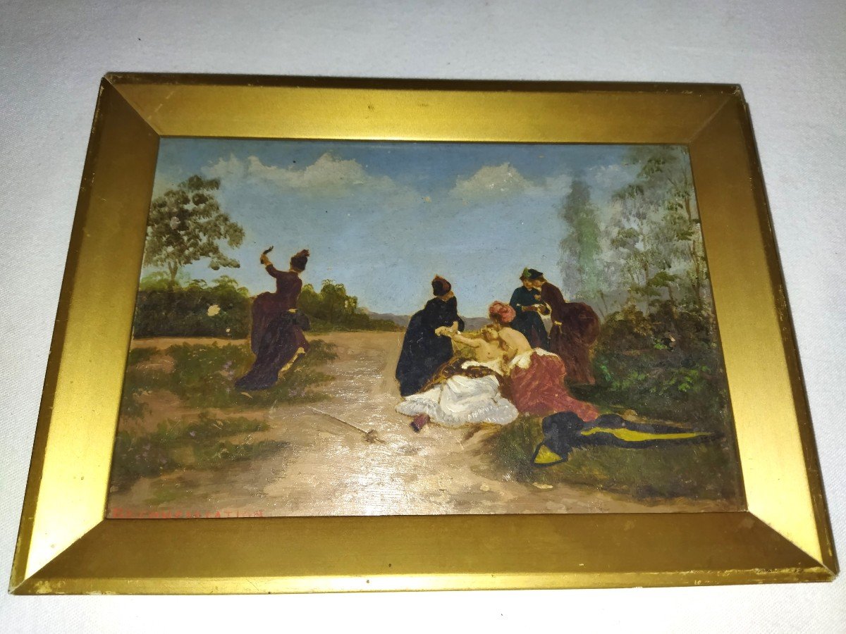 Bayard Emile-antoine Pair Of Paintings On Wooden Panels Dueling Fencers-photo-3