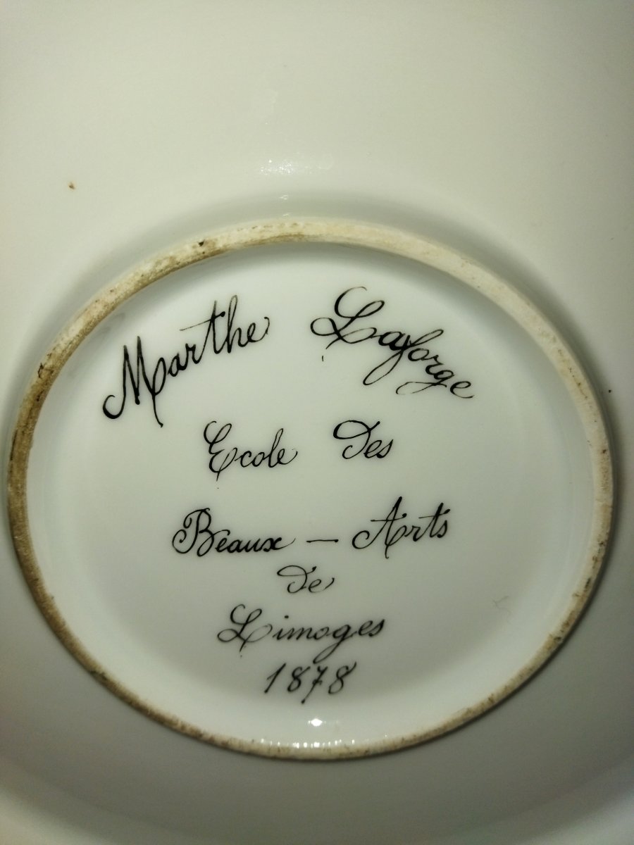 LIMOGES  Marthe LAFORGE Grand Plat Décoratif émaillé Japonisant 33cms-photo-4