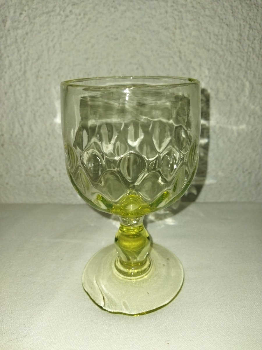 VERRE Sur Pied Soufflé  En Ouraline Verrerie Ancienne Collection-photo-1