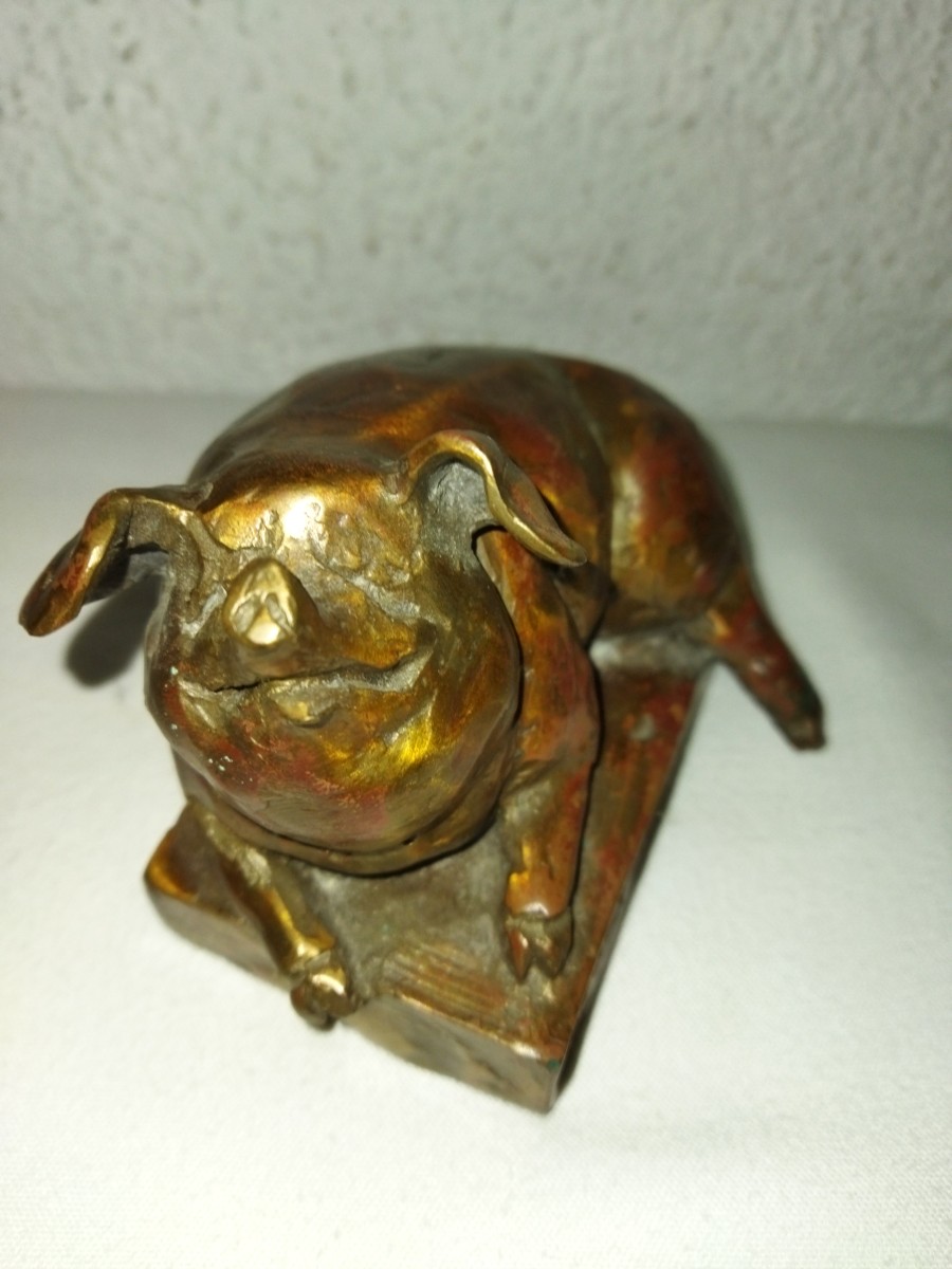 Bronze Pig Lost Wax Hog Herven Display Object Collection