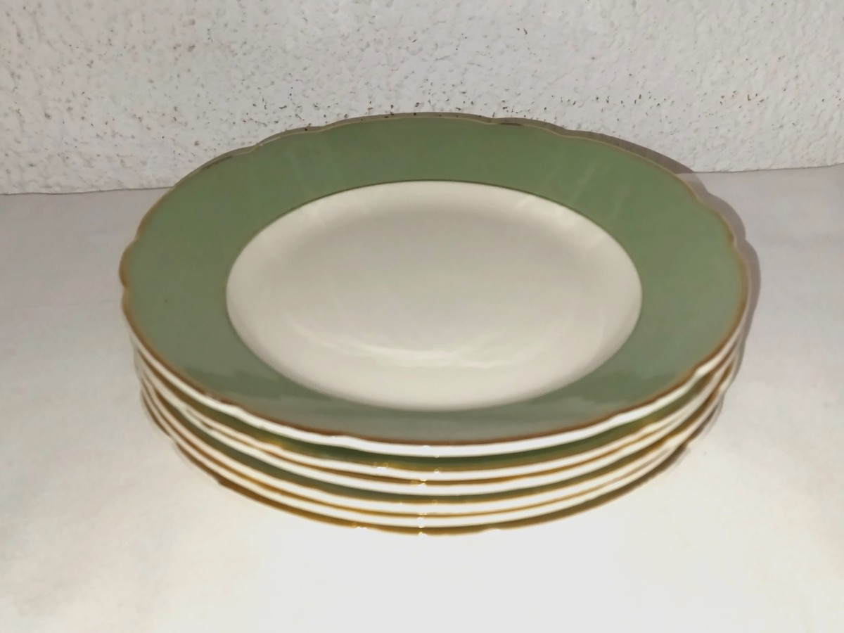 VILLEROY & BOCH 6 Assiettes à Dessert Vintage Bi-color Blanche Et Verte