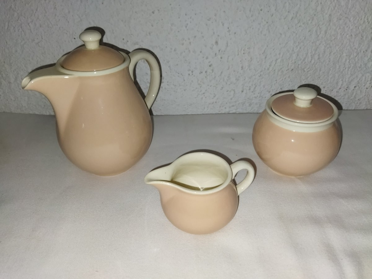 VILLEROY & BOCH Service A Thé Vintage Bi-color Ecru Et Rose-photo-2