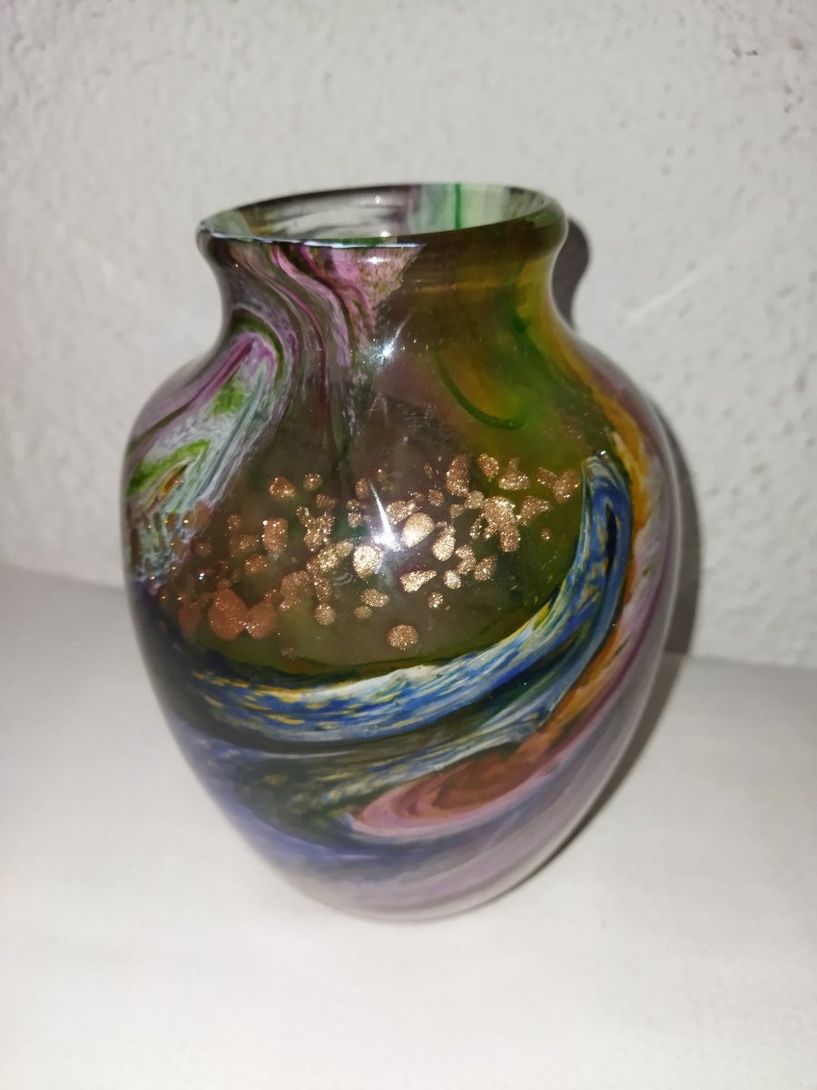 Vieira Carlos Vintage Blown Glass Vase With Inlays Collection-photo-2