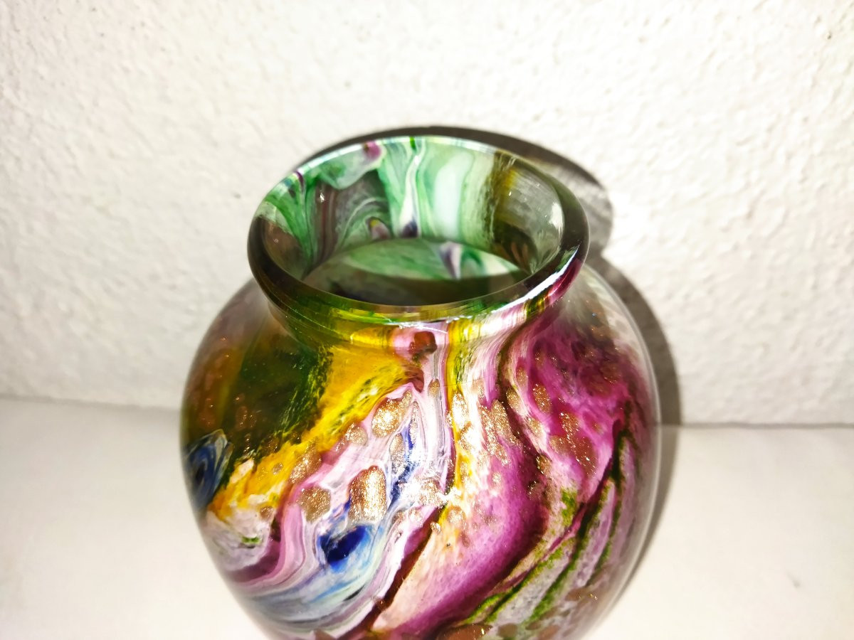 Vieira Carlos Vintage Blown Glass Vase With Inlays Collection-photo-1