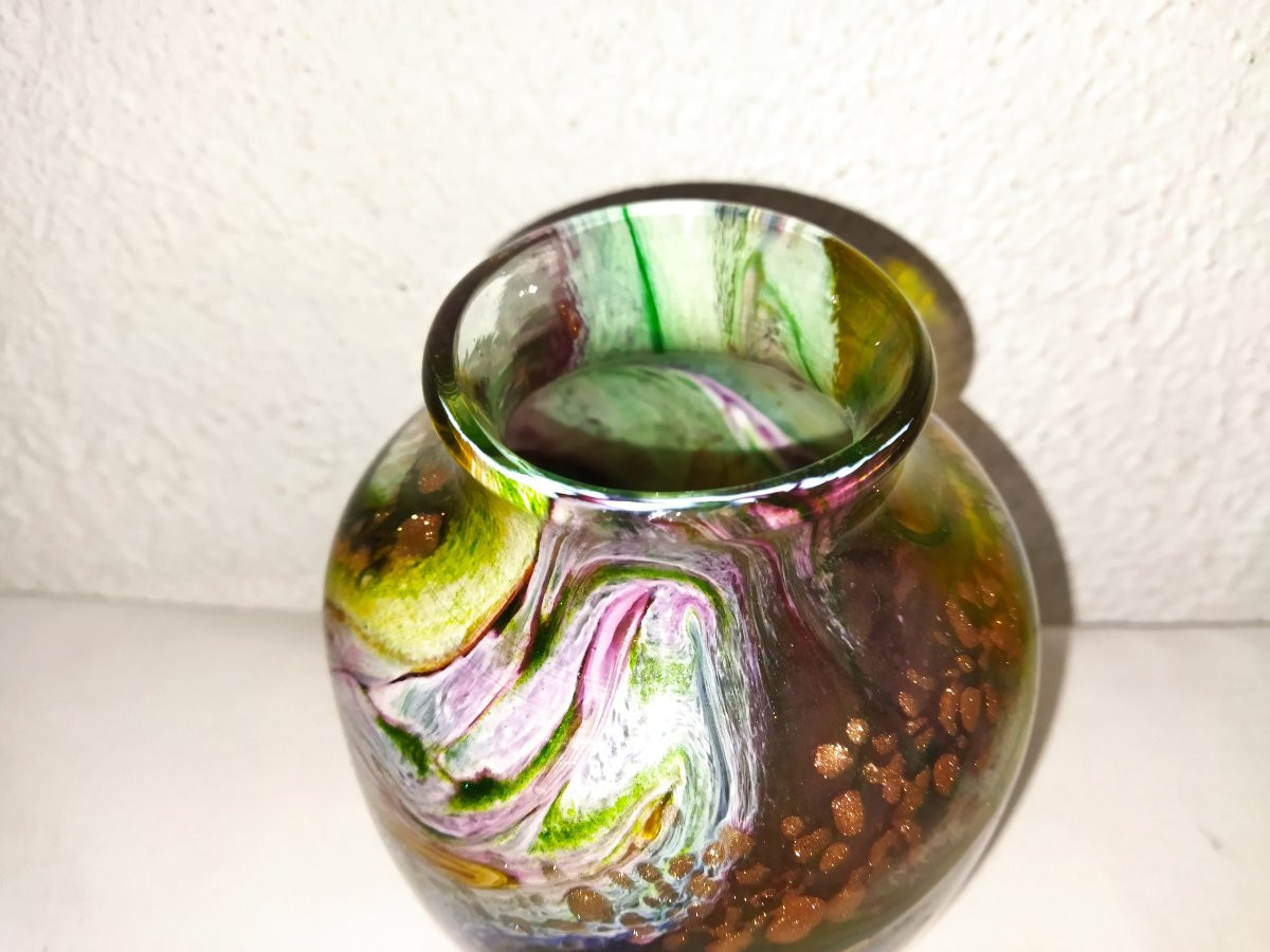 Vieira Carlos Vintage Blown Glass Vase With Inlays Collection-photo-2