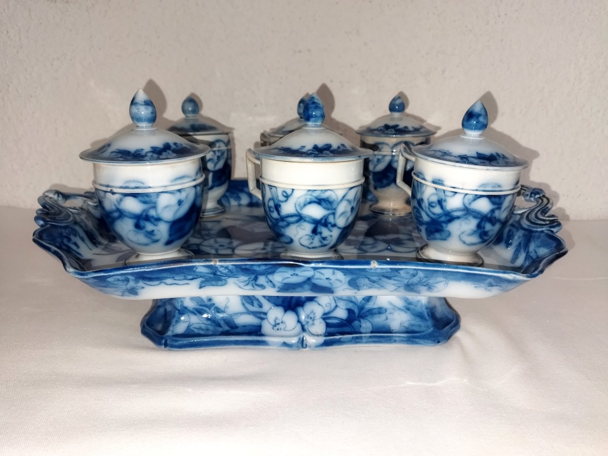VIEILLARD BORDEAUX  6 Pots A Creme Et Plat De Présentation Faïence Ancienne Circa 1880-photo-3