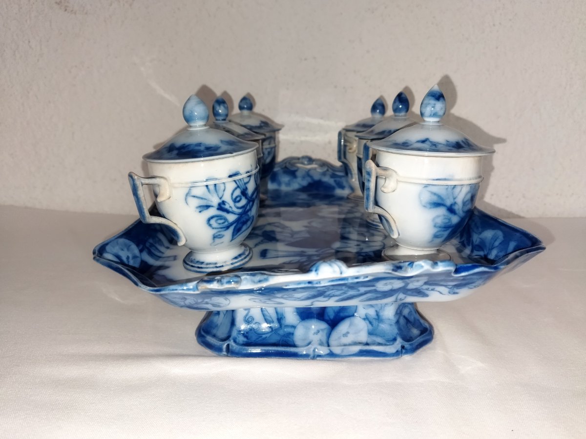VIEILLARD BORDEAUX  6 Pots A Creme Et Plat De Présentation Faïence Ancienne Circa 1880-photo-4