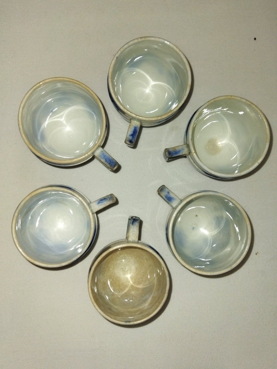 VIEILLARD BORDEAUX  6 Pots A Creme Et Plat De Présentation Faïence Ancienne Circa 1880-photo-2