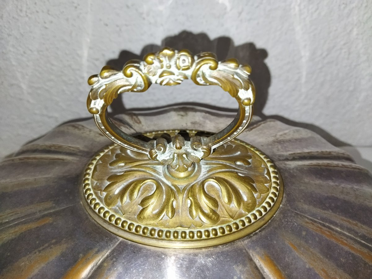 Large Restaurant Bell In Silver-plated Copper Monogram Tableware-photo-4