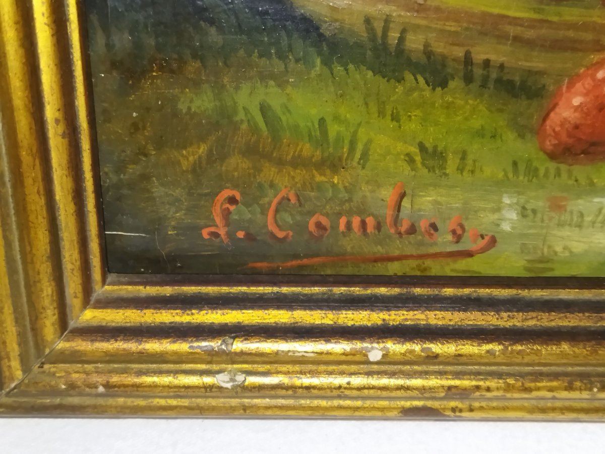 NATURE Morte Sur Panneau "Corbeille De Fraises Et De Raisins" L. COMBES-photo-4