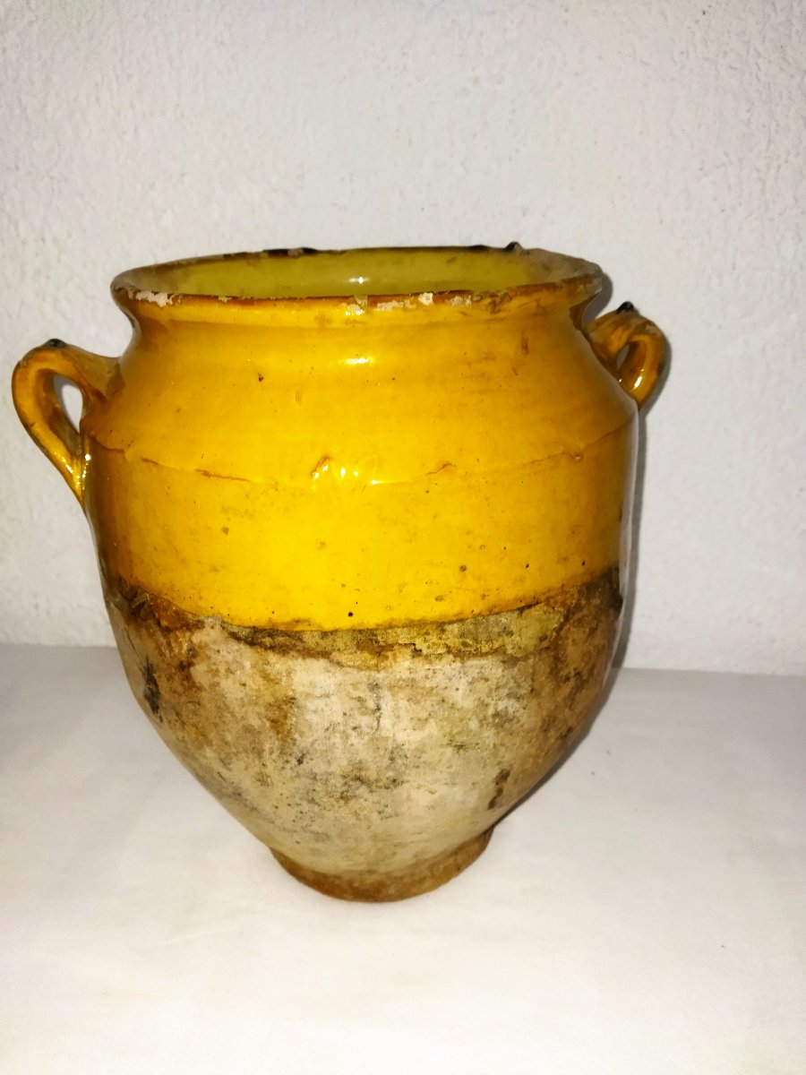 POTERIE Vernissée ancienne Sud-Ouest Grand Pot à Graisse/Confit Coulures orangés Collection-photo-3