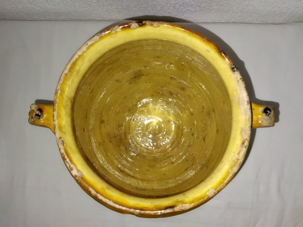 POTERIE Vernissée ancienne Sud-Ouest Grand Pot à Graisse/Confit Coulures orangés Collection-photo-1