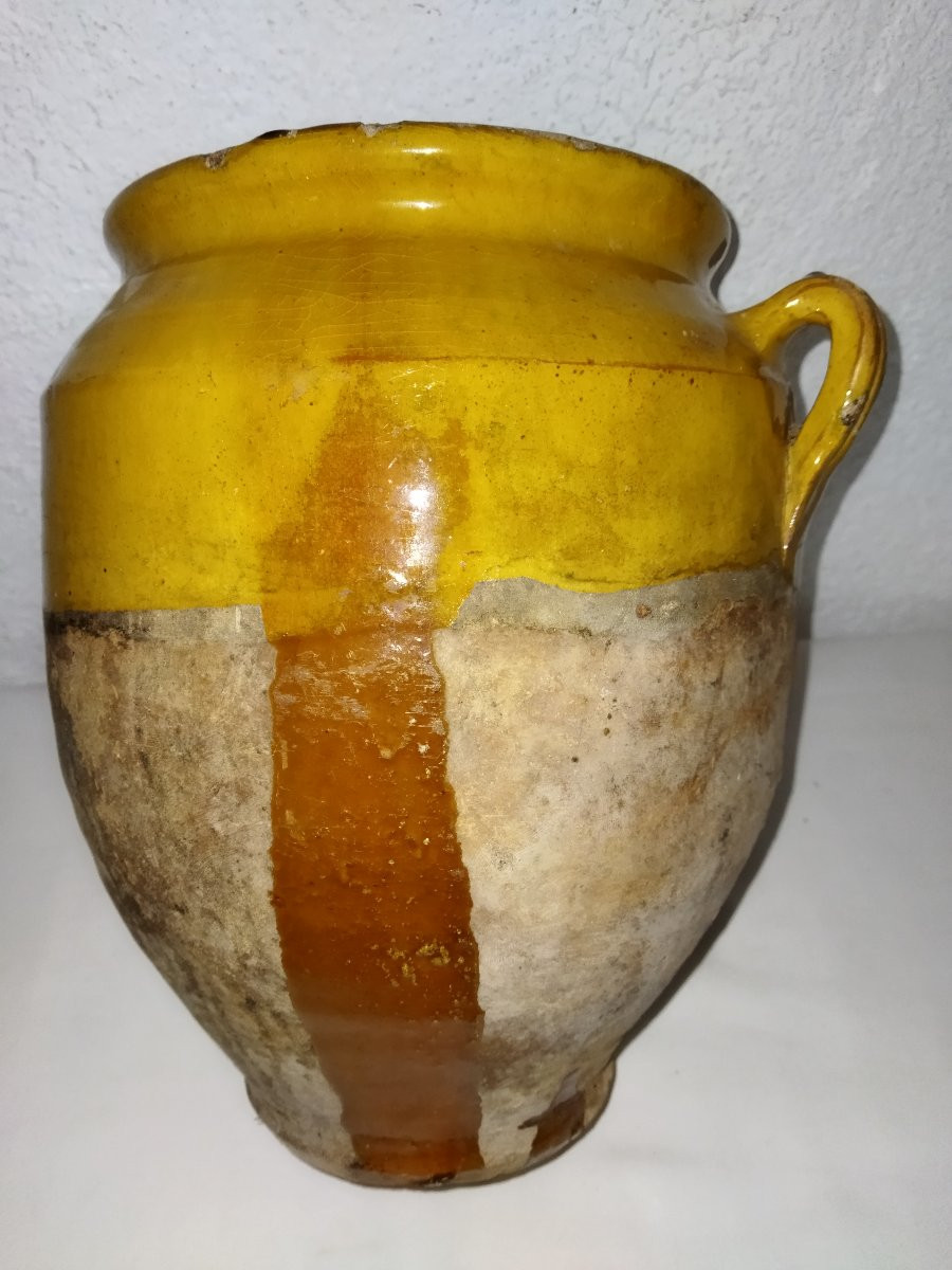 POTERIE Vernissée ancienne Sud-Ouest Grand Pot à Graisse/Confit Coulures orangés Collection-photo-3