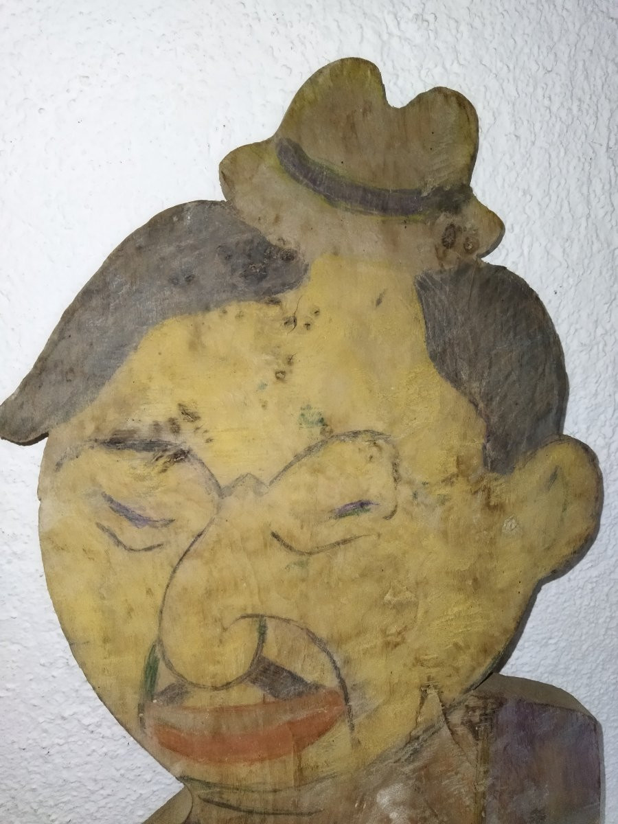HIRO HITO Japon Guerre mondiale Panneau Forain en Bois polychrome Art Populaire Curiosité -photo-4