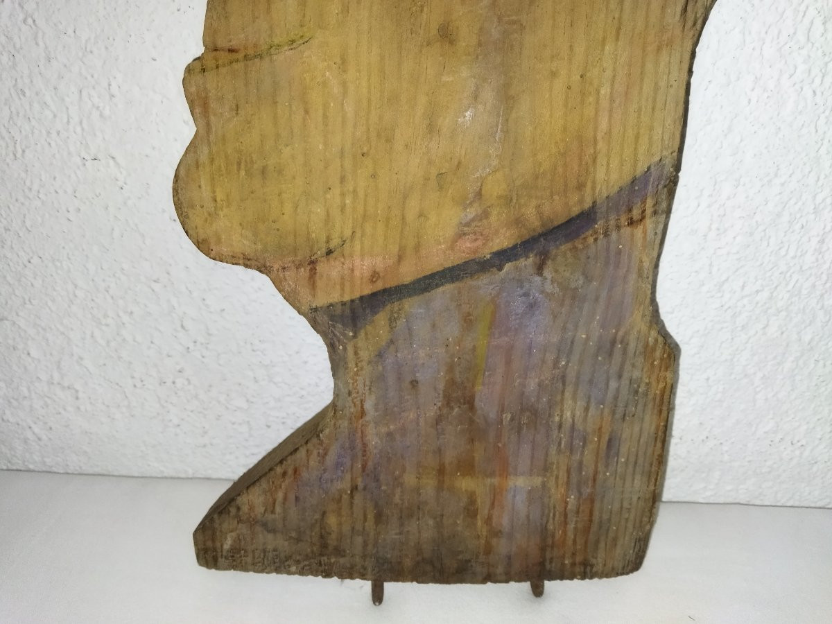 MUSSOLINI Italie Guerre mondiale Panneau Forain en Bois polychrome Art Populaire Curiosité -photo-3