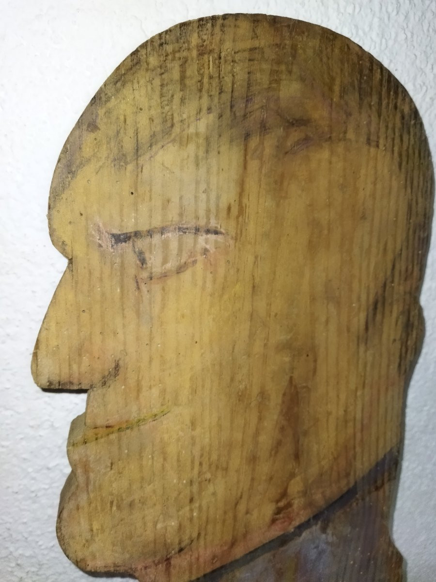 MUSSOLINI Italie Guerre mondiale Panneau Forain en Bois polychrome Art Populaire Curiosité -photo-4