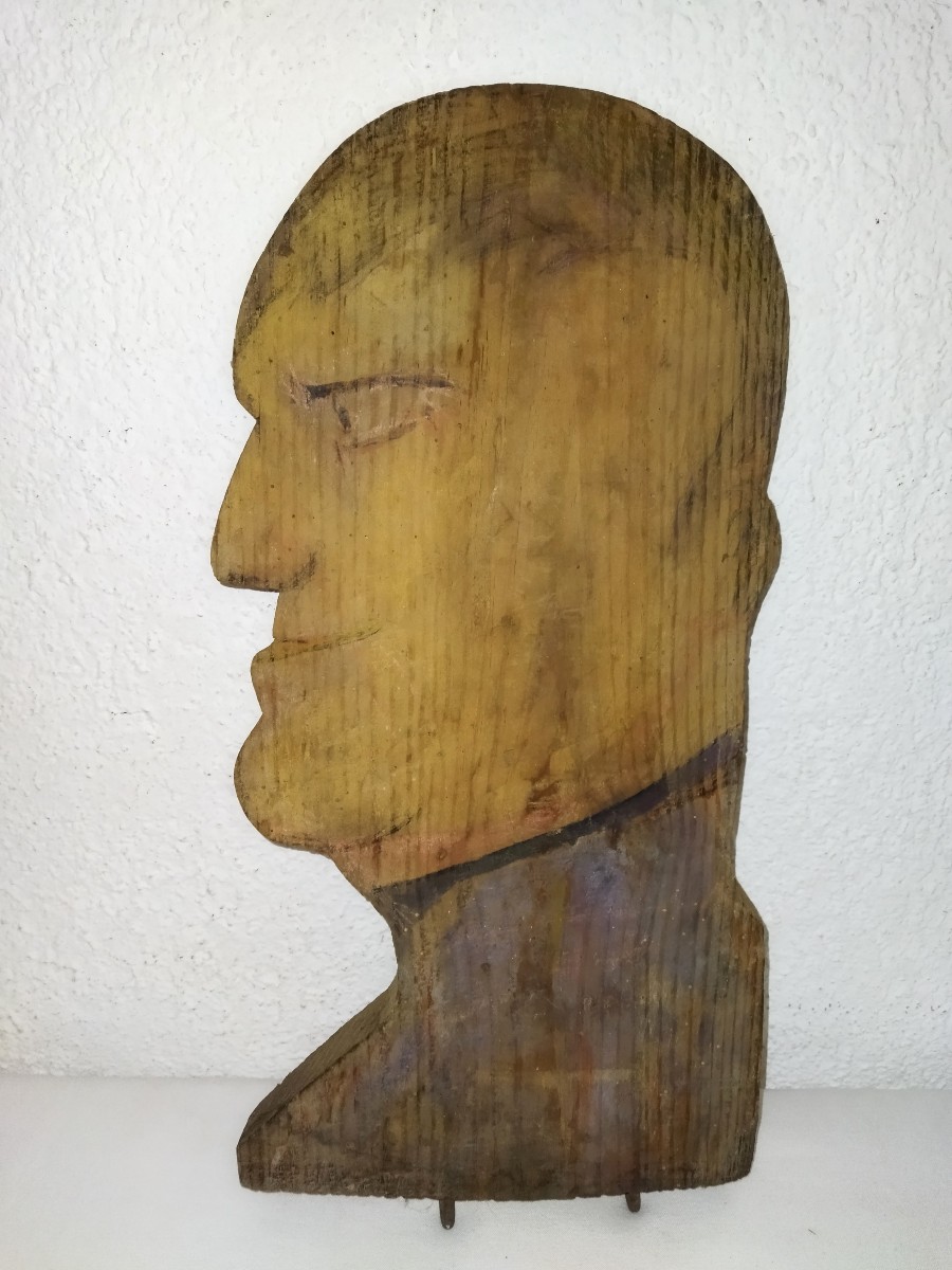 MUSSOLINI Italie Guerre mondiale Panneau Forain en Bois polychrome Art Populaire Curiosité 