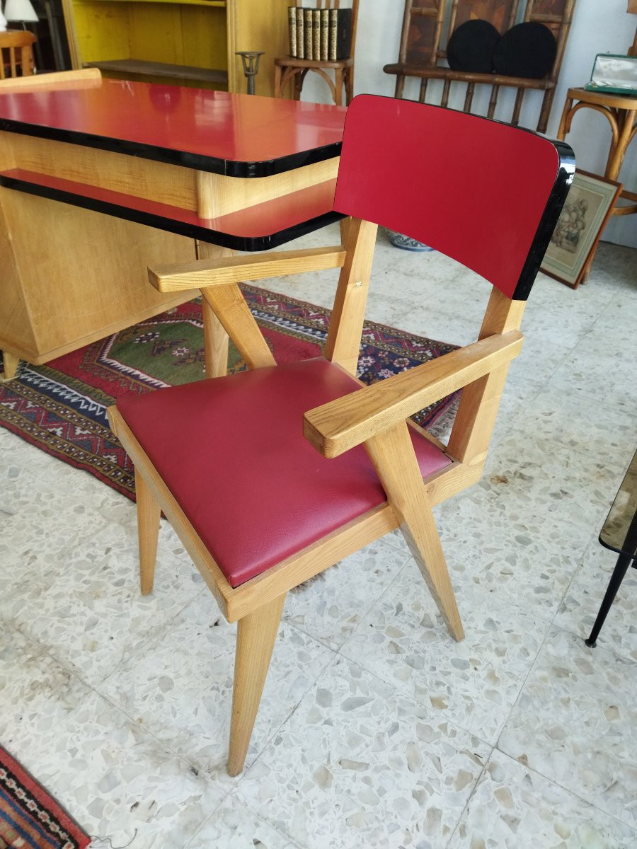 Vintage Design Office 50s/60s Wood And Formica And Its Armchair-photo-5