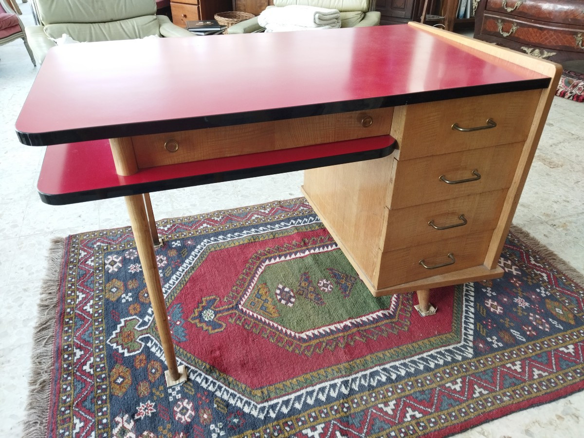 Vintage Design Office 50s/60s Wood And Formica And Its Armchair