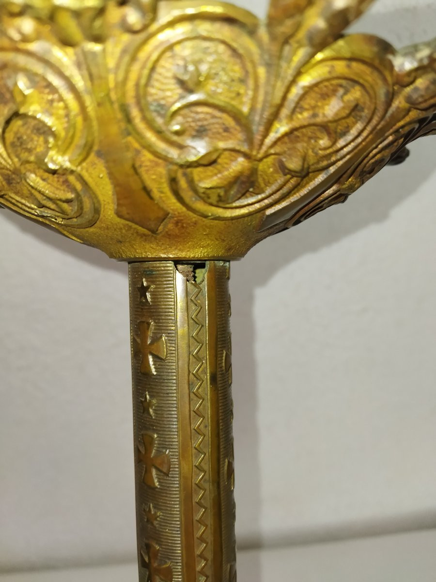 PIQUE CIERGE Ancien en Bronze Piètement tripode à Griffes 60cms-photo-1