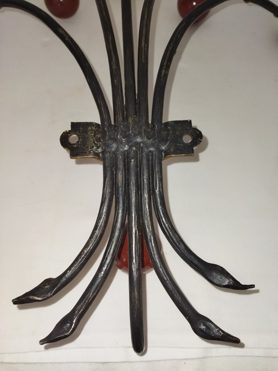 PORTE MANTEAU Mural Vintage en Métal  6 Boules Bois Design ITALIE 1940/50 -photo-2