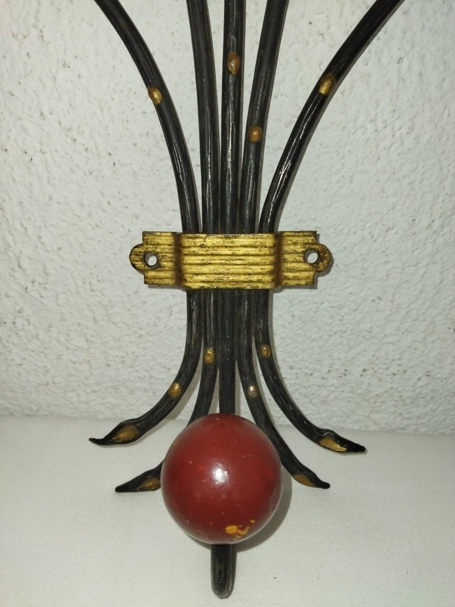 PORTE MANTEAU Mural Vintage en Métal  6 Boules Bois Design ITALIE 1940/50 -photo-5