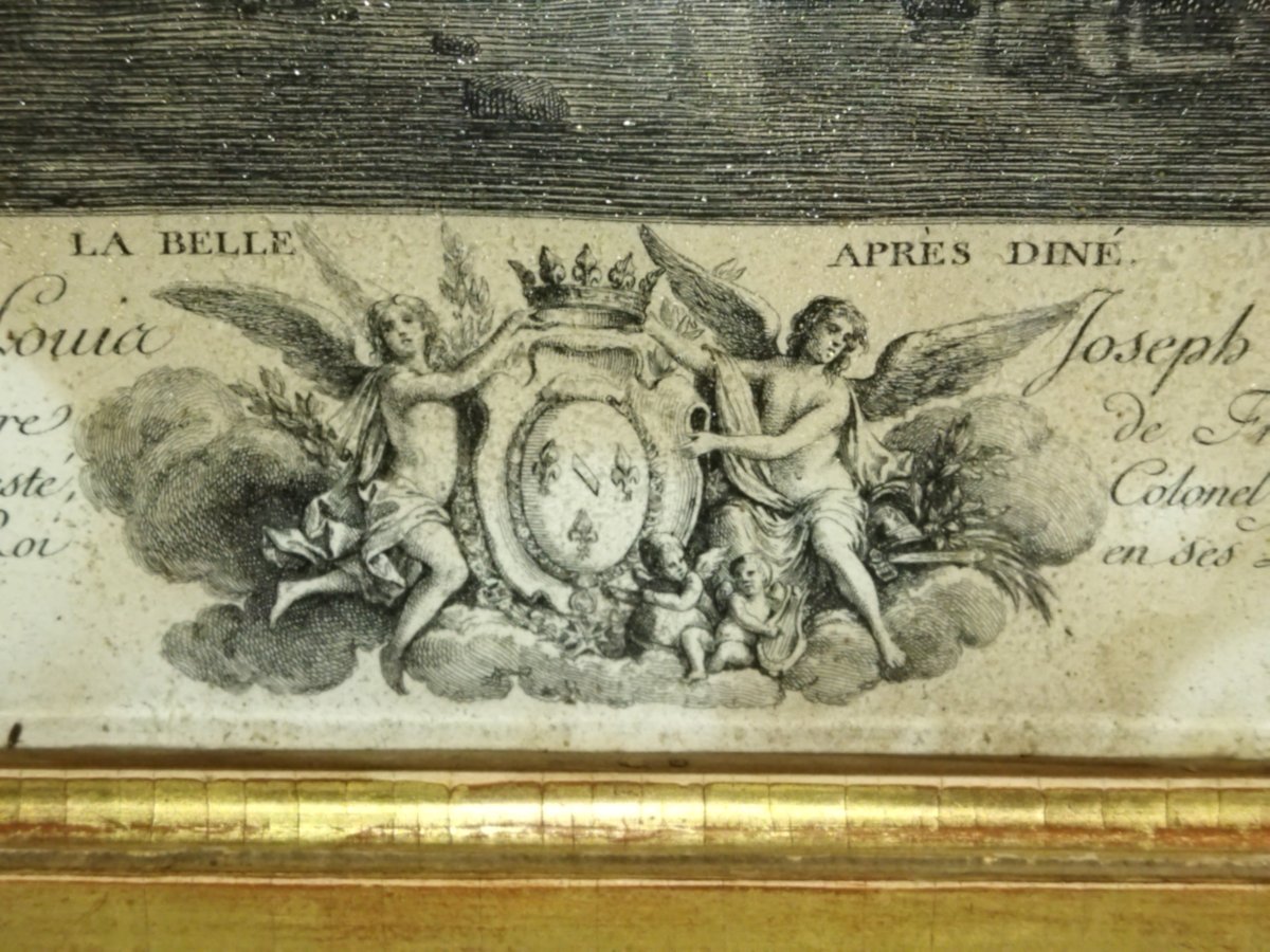 GRAVURE  XVIII Prince de Condé Joseph de Bourbon Graveur Le BAS  "La Belle après diné" -photo-4