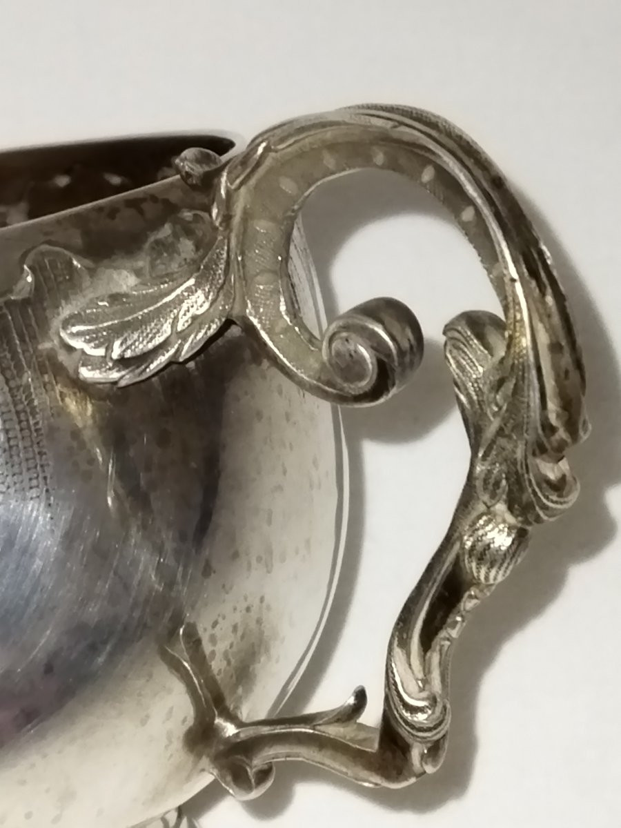 Lapar Monogrammed Oblong Chocolate Cup And Saucer In Solid Silver, Minerve XIX Hallmark-photo-6