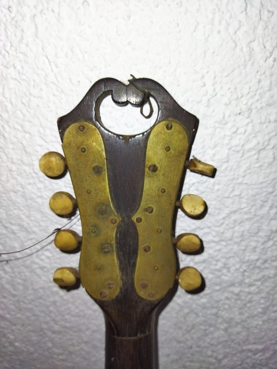 CAVALLI ARISTIDE MANDOLINE ancienne Décor papillon Nacre et Bois ITALIE CRÉMONE XIX-photo-4