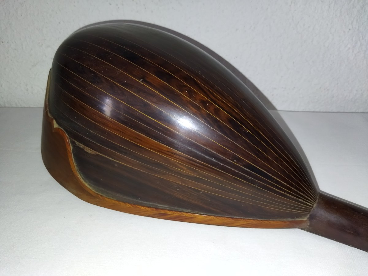 CAVALLI ARISTIDE MANDOLINE ancienne Décor papillon Nacre et Bois ITALIE CRÉMONE XIX-photo-5