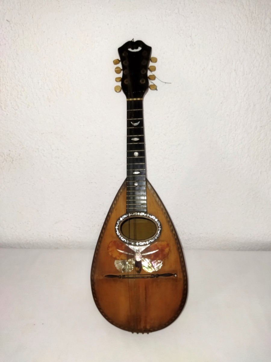 CAVALLI ARISTIDE MANDOLINE ancienne Décor papillon Nacre et Bois ITALIE CRÉMONE XIX