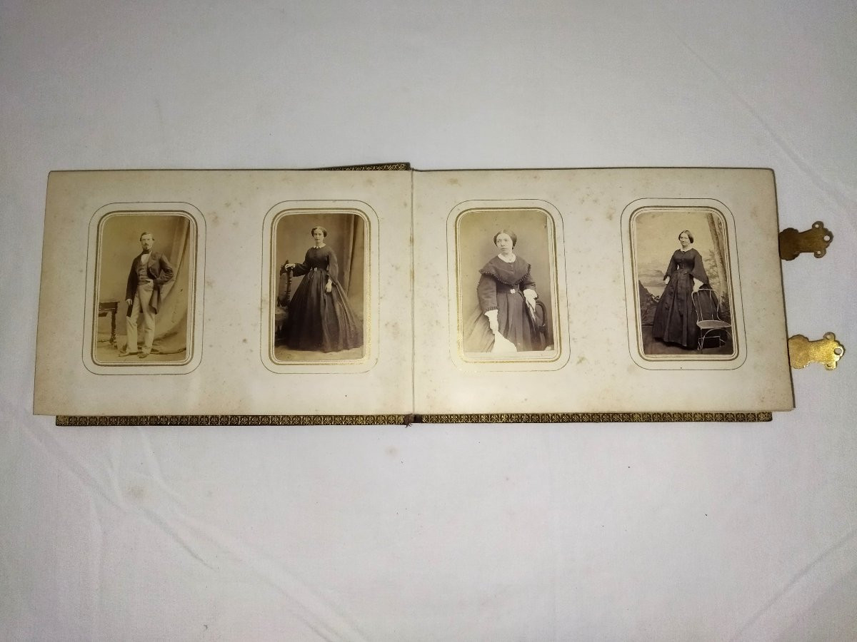 ALBUM Photos Cartes de Visite 100 documents Complet Fermoir laiton ouvragé Collection XIX-photo-1