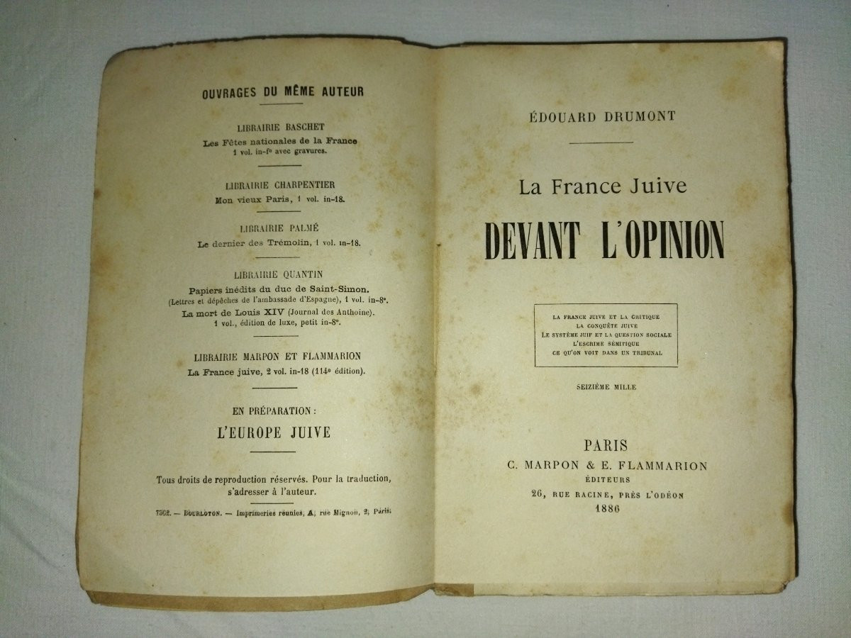 LA FRANCE JUIVE DEVANT L'OPINION  Édouard DRUMONT Ecrivain Polémiste Député 1886 -photo-2