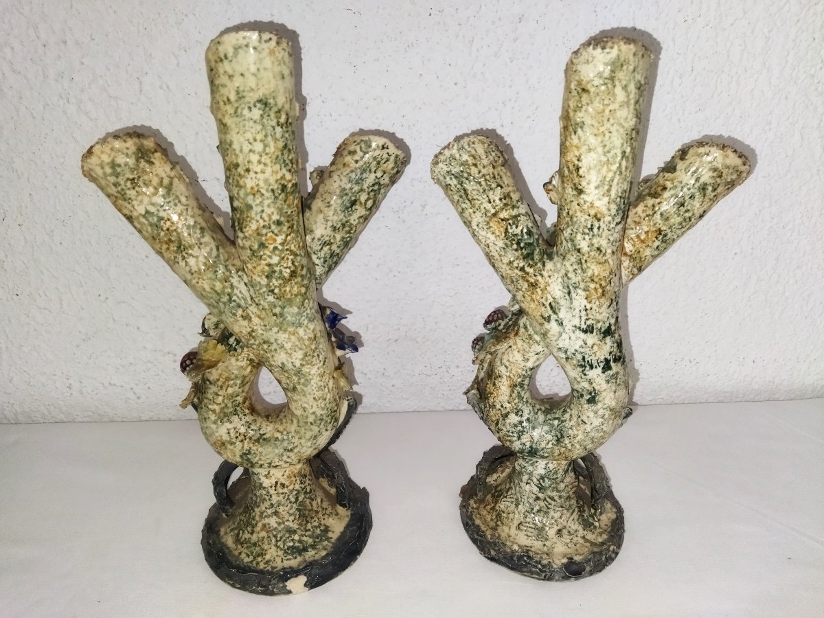 3-armed Barbotine Flower Vases With High Relief Floral Decor In Bright Colors Collection-photo-3