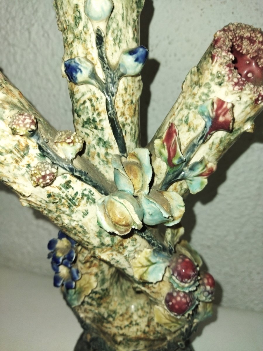 3-armed Barbotine Flower Vases With High Relief Floral Decor In Bright Colors Collection-photo-3