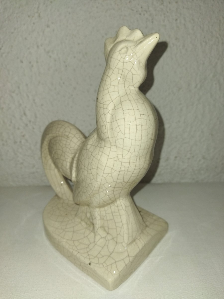 Fontinelle Art Deco Pair Of Cracked Earthenware Bookends "coq"-photo-2