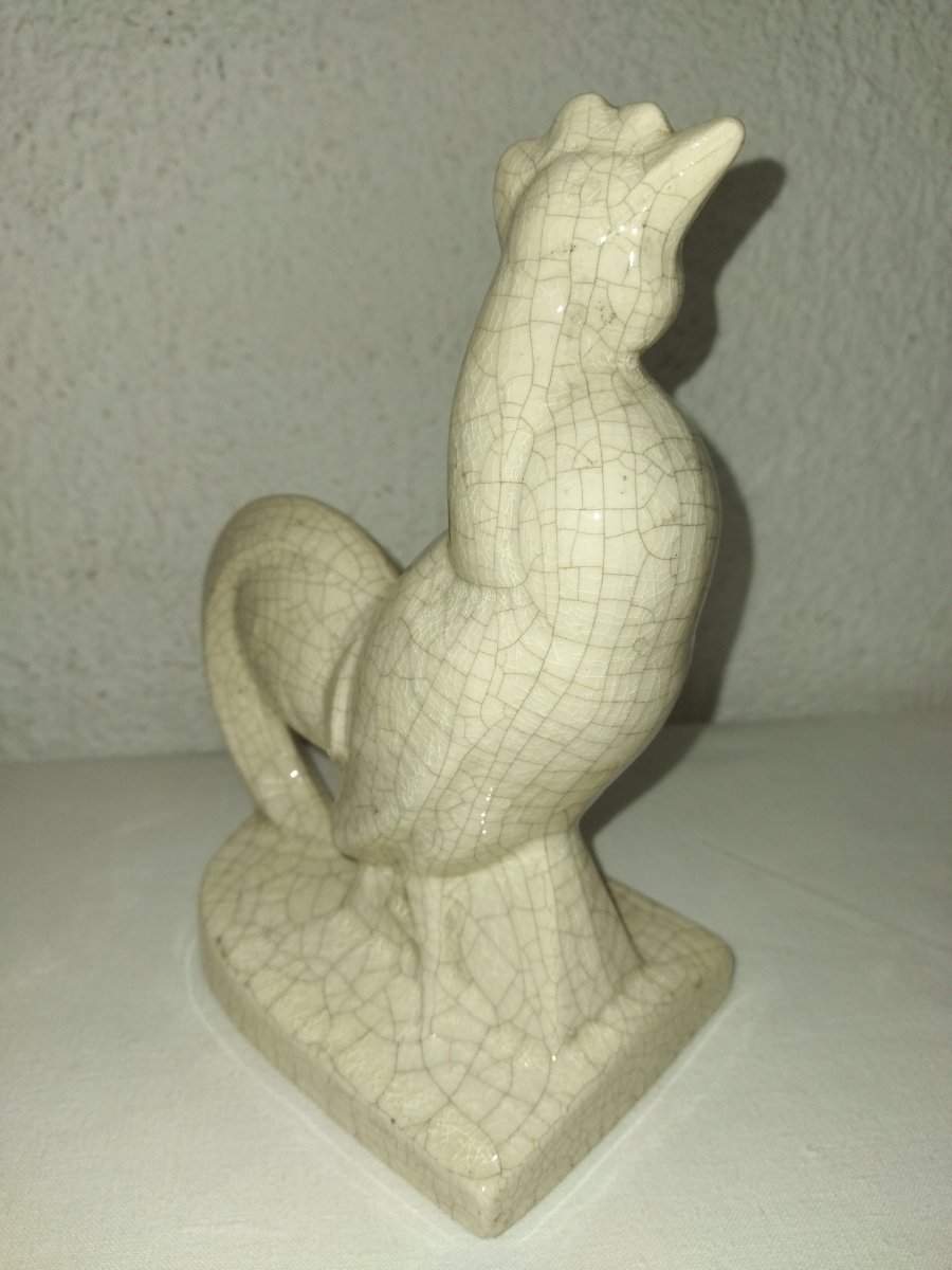 Fontinelle Art Deco Pair Of Cracked Earthenware Bookends "coq"-photo-3