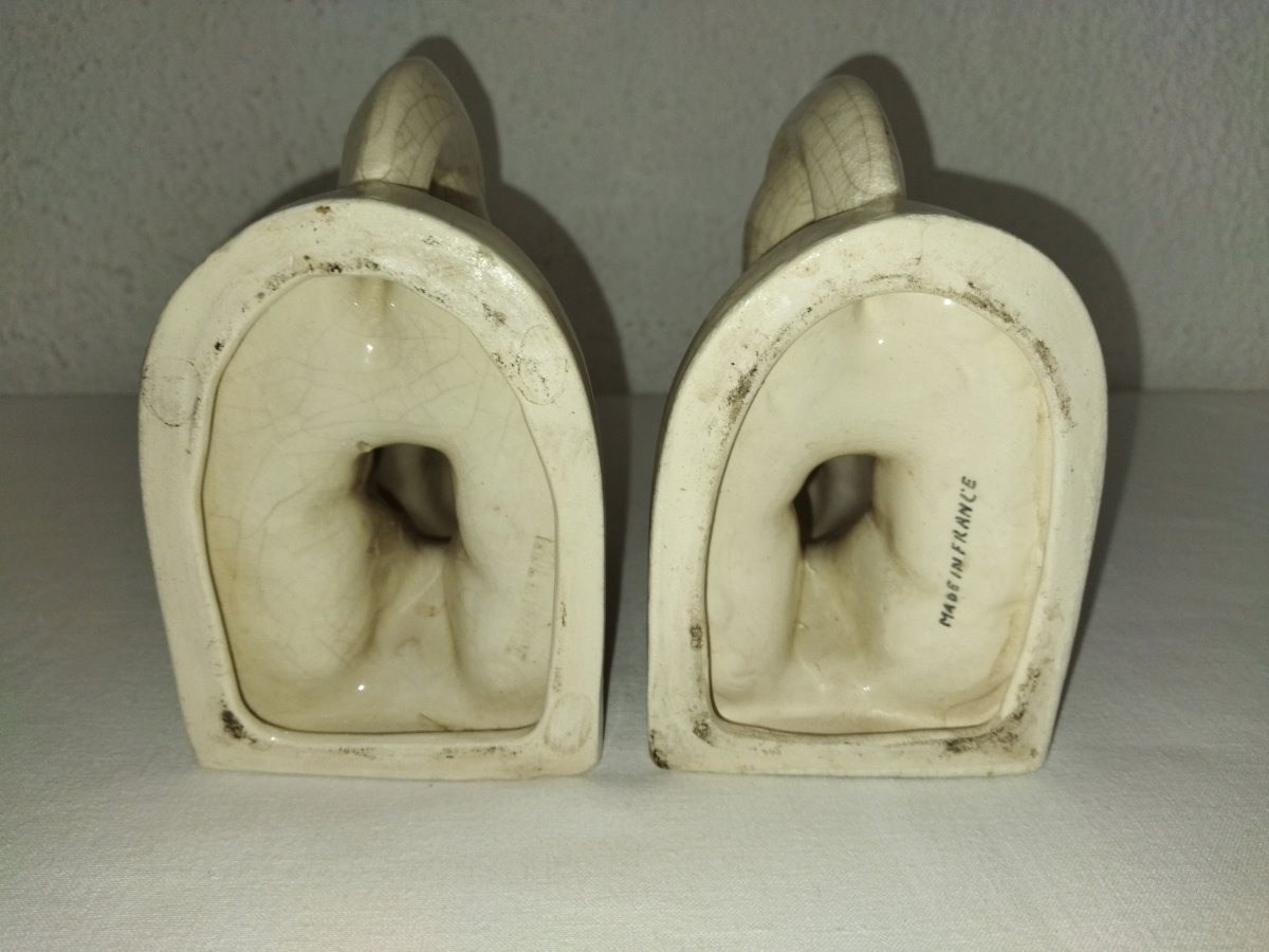 Fontinelle Art Deco Pair Of Cracked Earthenware Bookends "coq"-photo-7