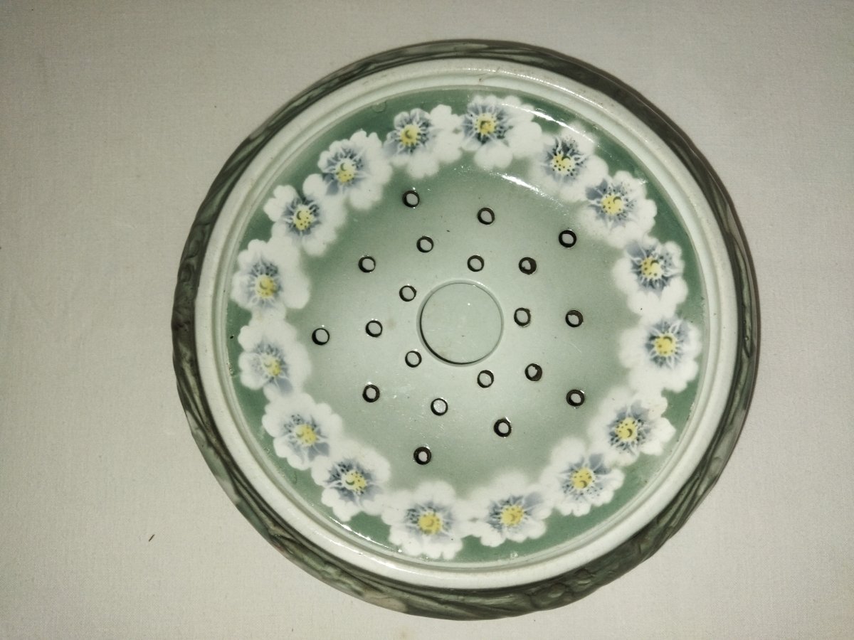 Lunéville Keller & Guerin Antique Ceramic Sponge Holder Floral Decor Bright Colors-photo-3