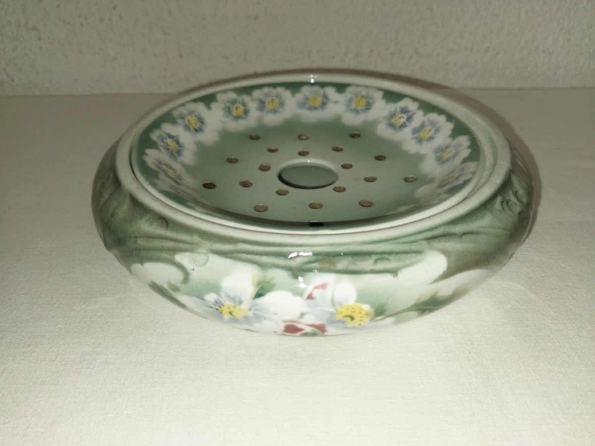 Lunéville Keller & Guerin Antique Ceramic Sponge Holder Floral Decor Bright Colors