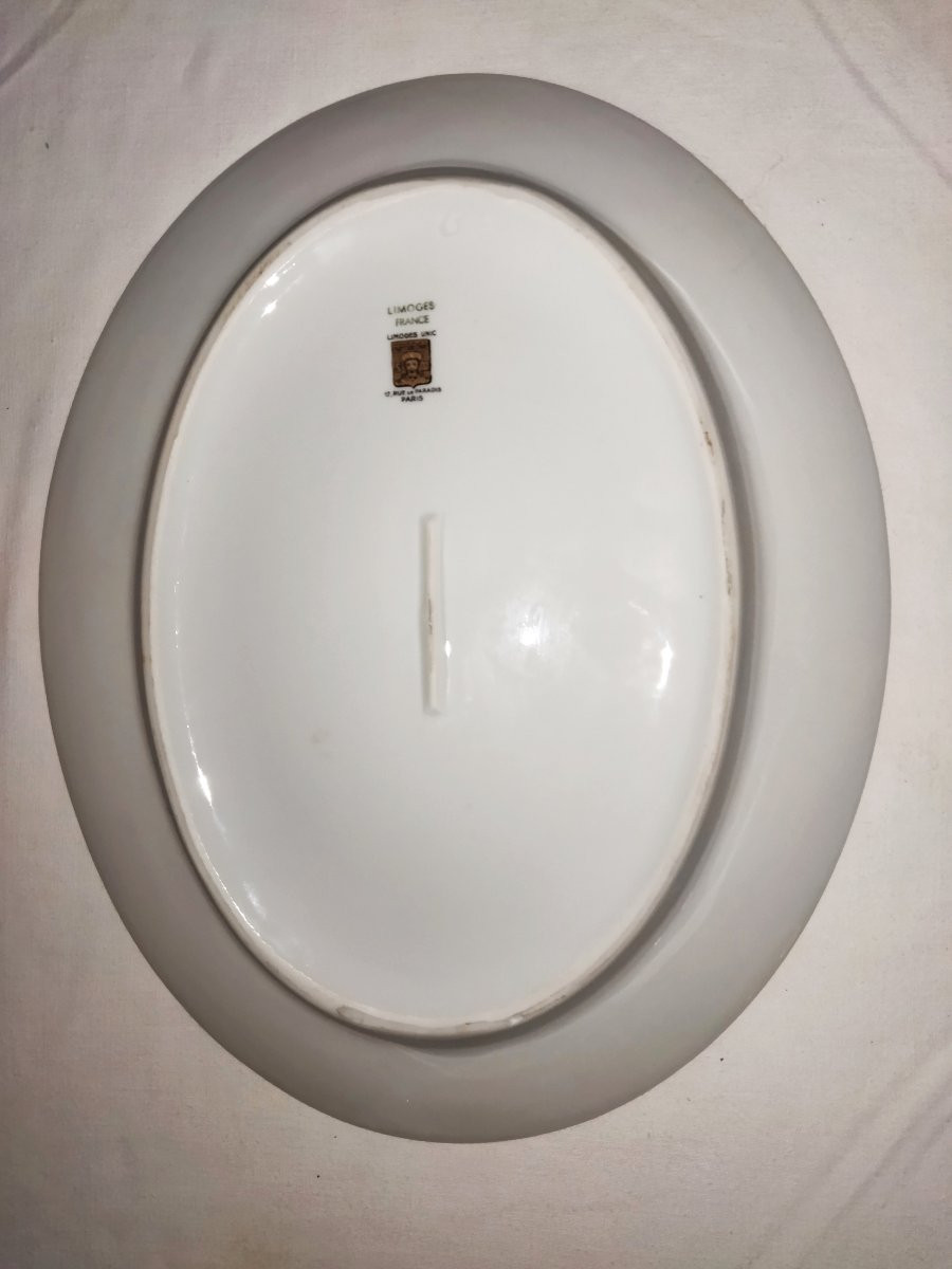 LIMOGES  Plat de Service ovale  En Porcelaine Dorée  "UNIC Paris" Art de la Table-photo-2