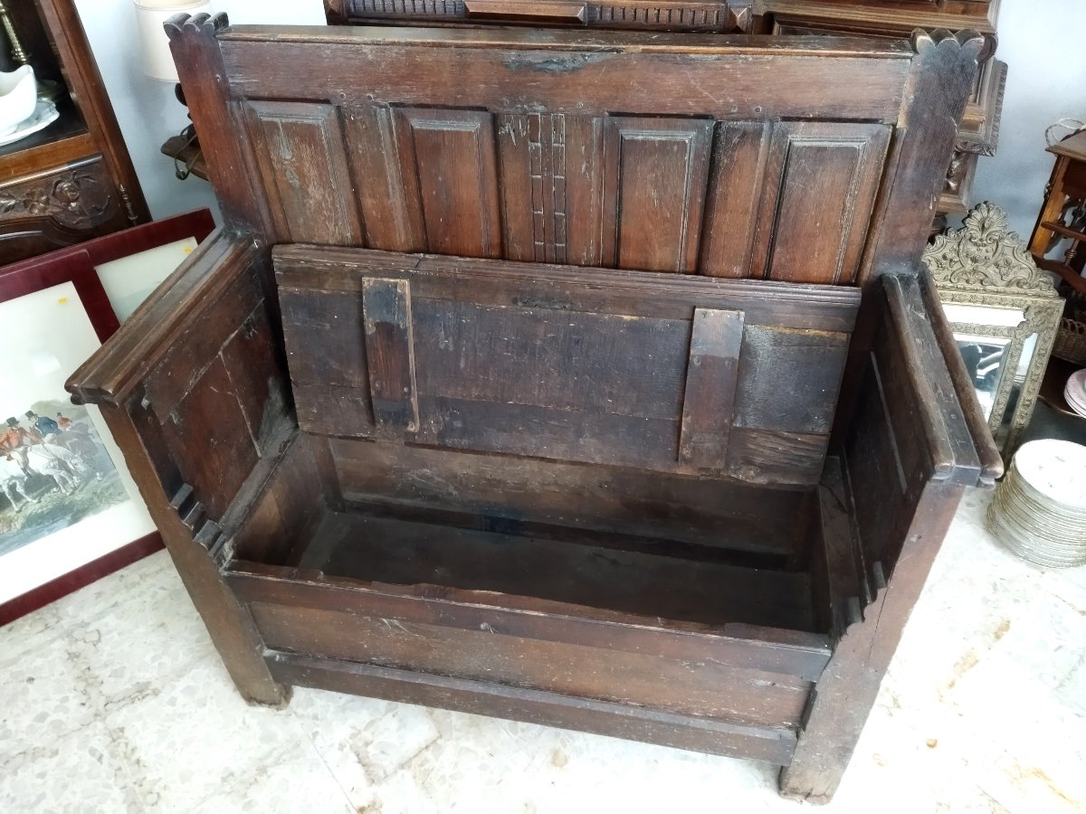 BANC COFFRE Ancien 2 Places en Bois massif -photo-4