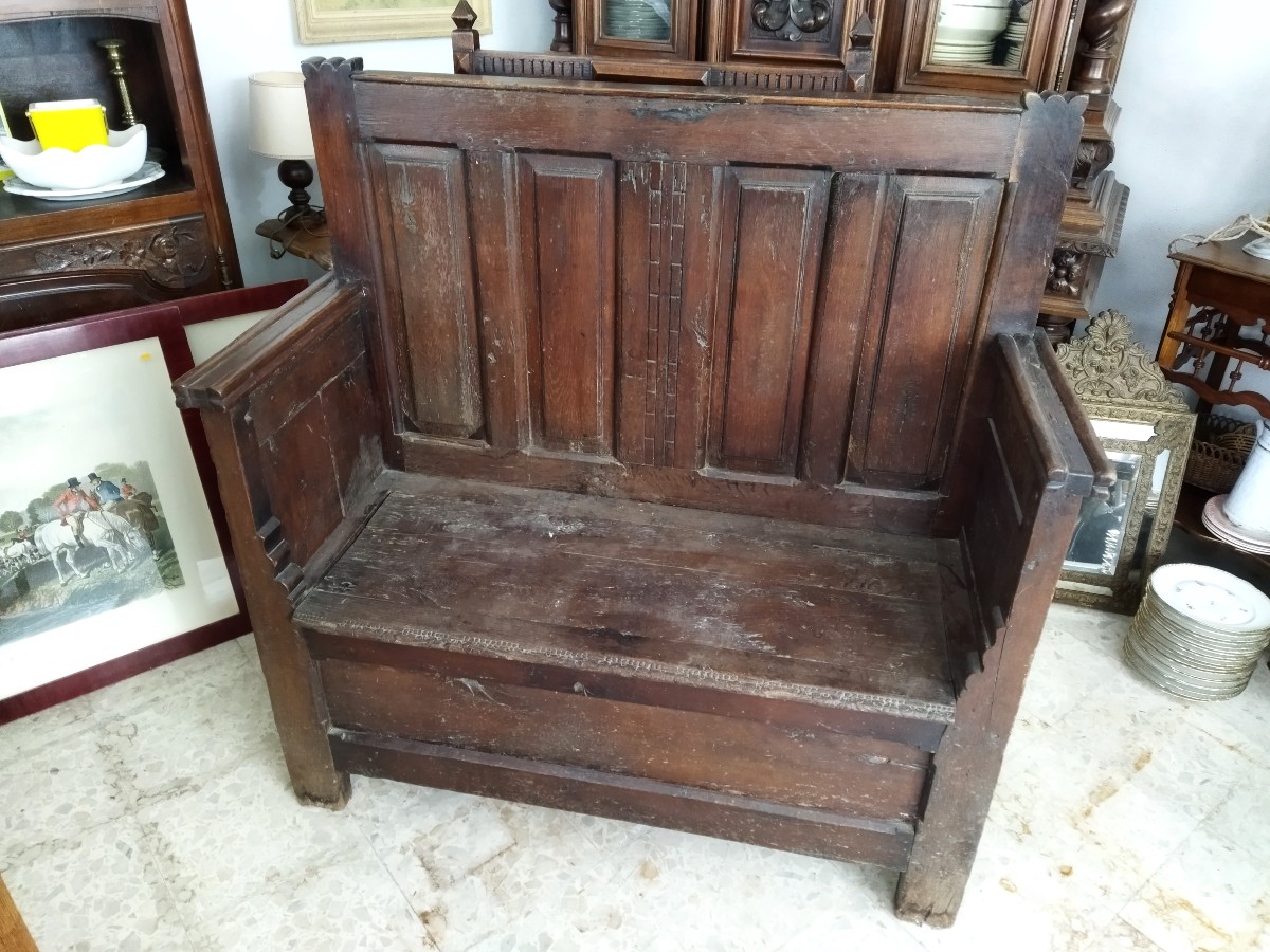 BANC COFFRE Ancien 2 Places en Bois massif 