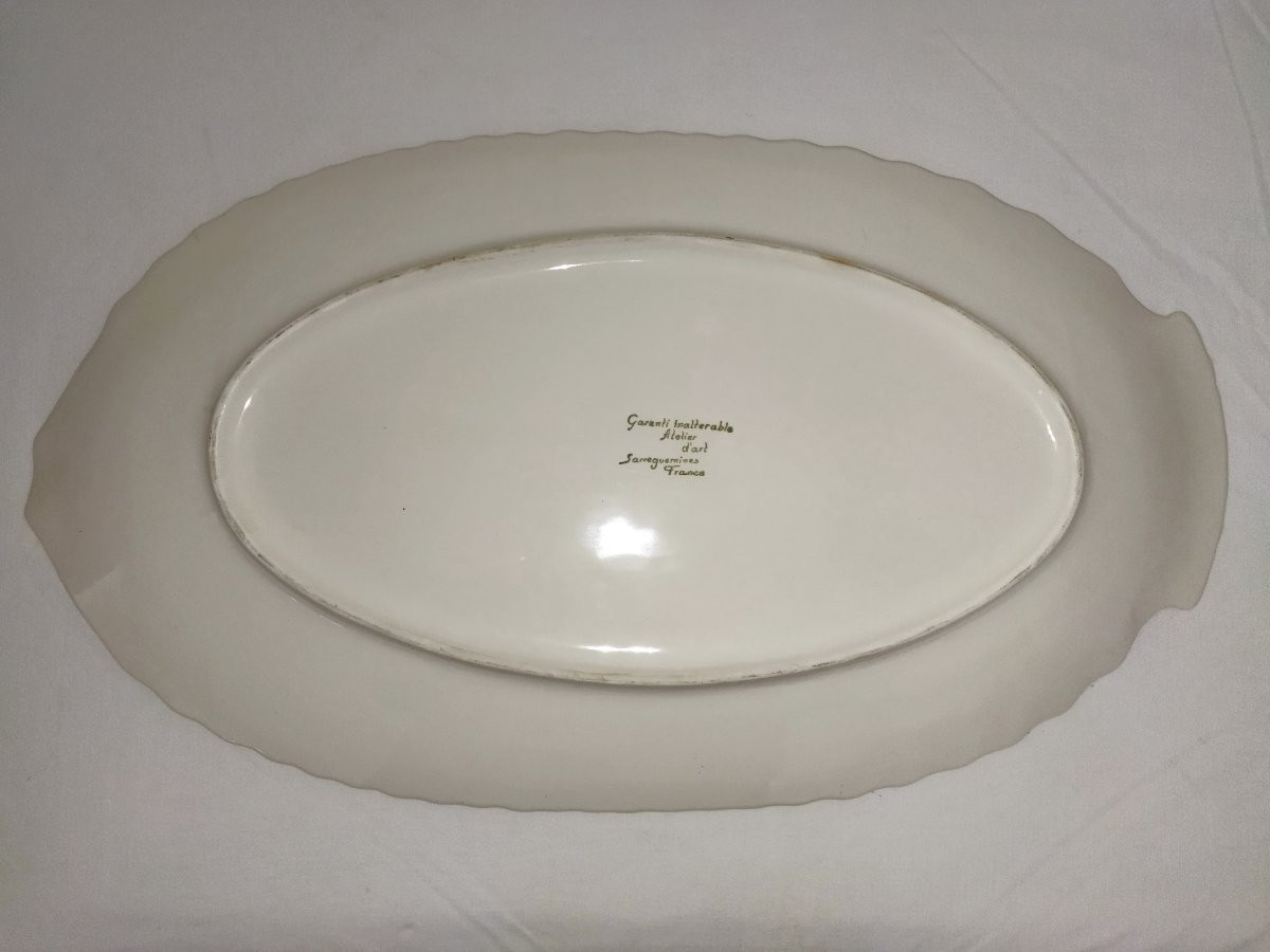 SARREGUEMINES Grand Plat à Poisson Vintage en Faience Atelier d'Art  54cms-photo-1
