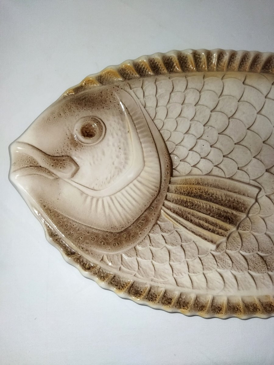 SARREGUEMINES Grand Plat à Poisson Vintage en Faience Atelier d'Art  54cms-photo-4