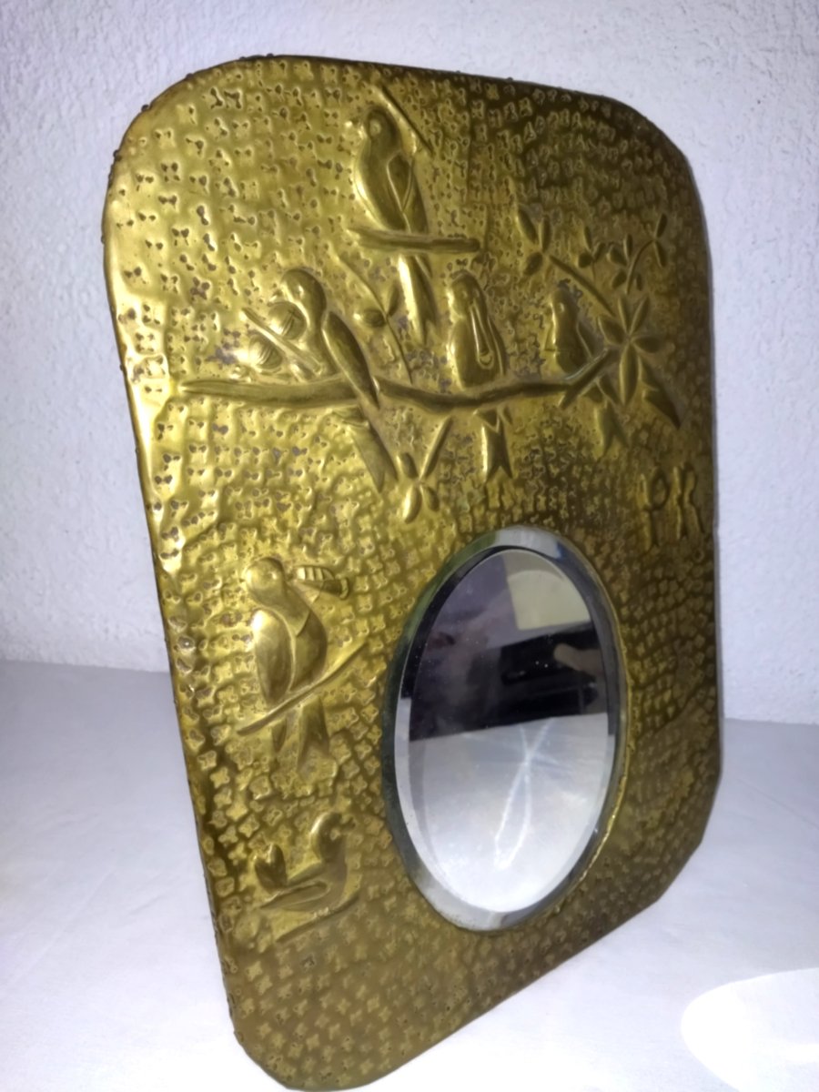 MILITARIA  MIROIR de Poilu Laiton Embouti Repoussé Artisanat de Tranchées Collection-photo-3
