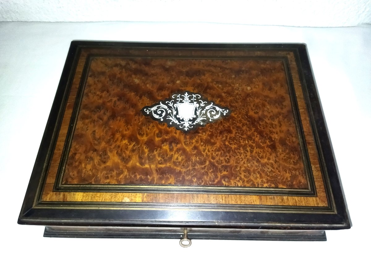 Antique Token Box Wood And Marquetry XIX Napoleon III -photo-1