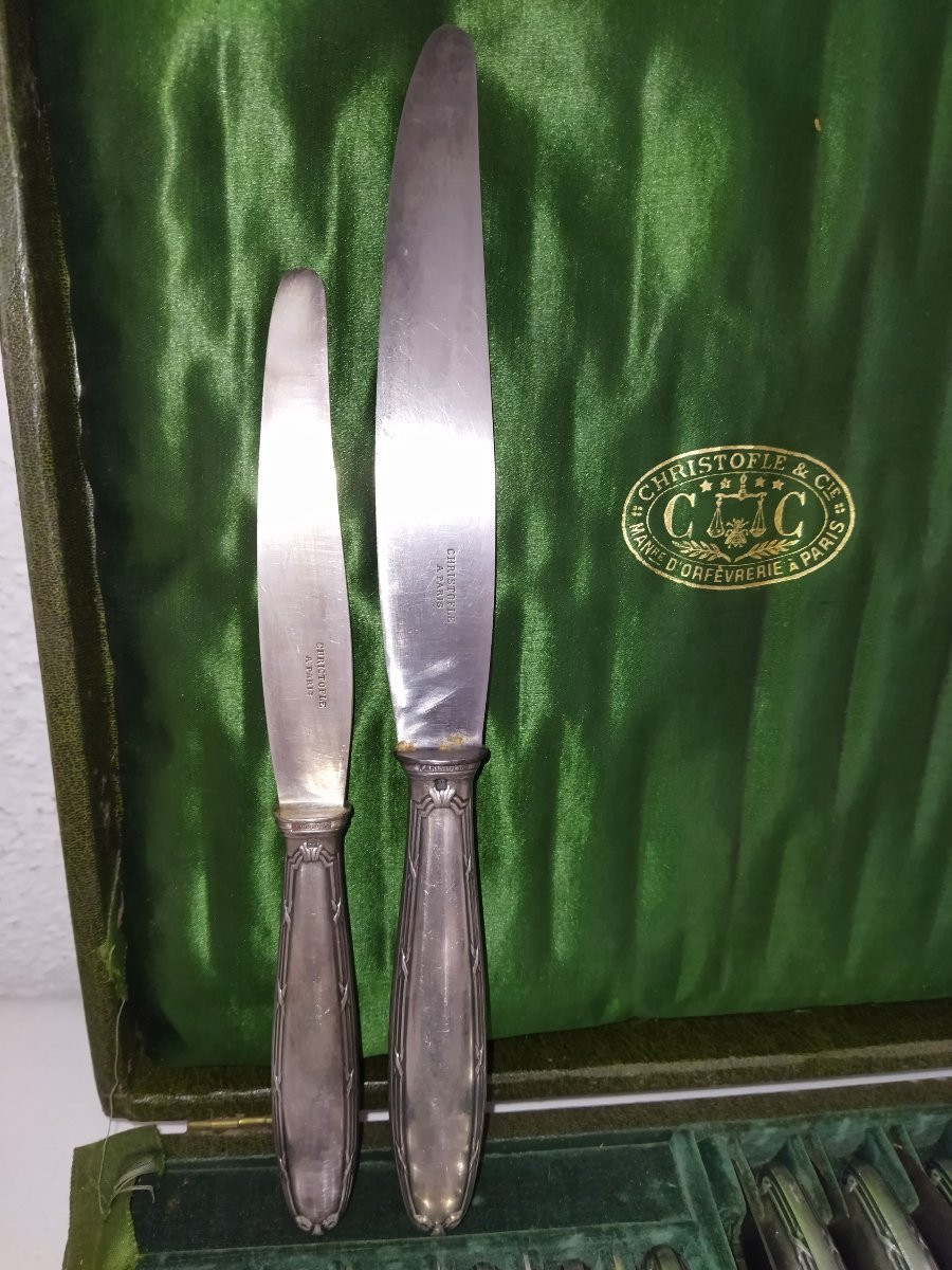 CHRISTOFLE  ART DE LA TABLE Partie de Ménagère Métal argenté Poinçon Modèle "RUBANS" 91 Pièces-photo-3